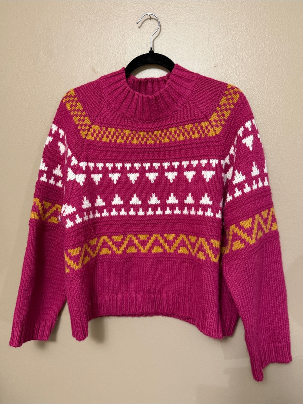 Pink Aztec Inspired Patterned Sweater - L
